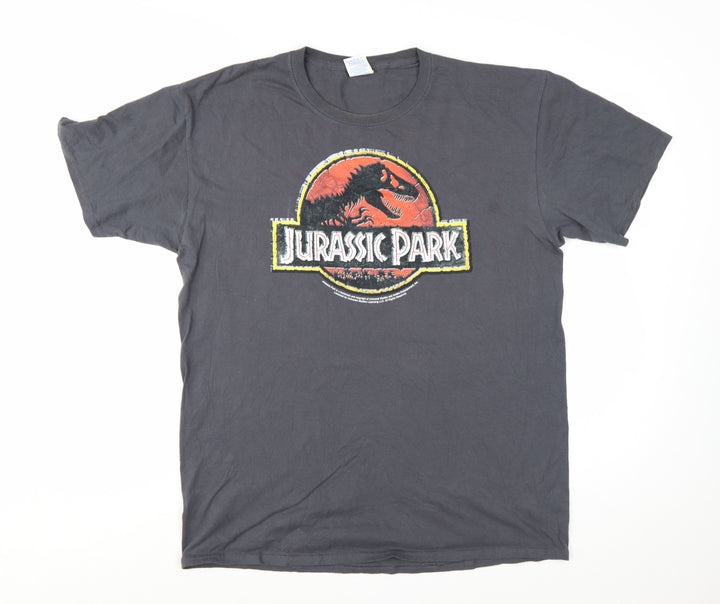 Jerzees Men's Grey Jurassic Park Graphic T-Shirt Large Cotton