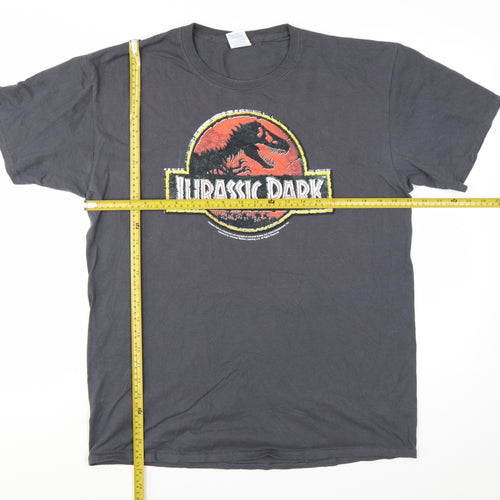 Jerzees Men's Grey Jurassic Park Graphic T-Shirt Large Cotton