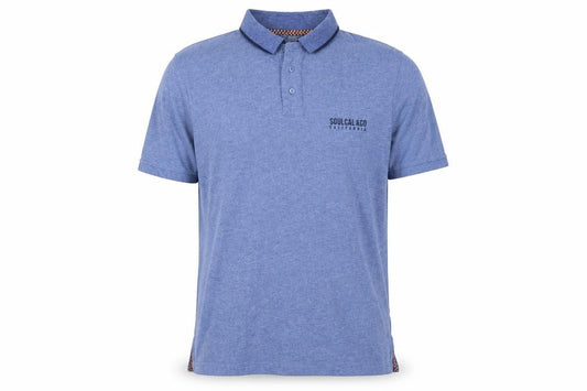 Front view of SoulCal men’s blue m collared short sleeve polo shirt