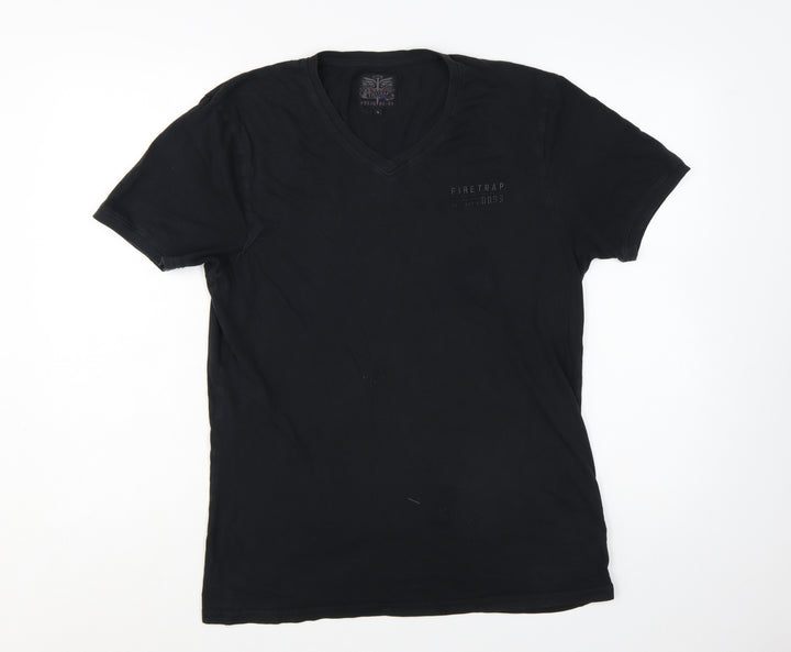 Firetrap Men's Black V-Neck Short Sleeve T-Shirt Size L Cotton