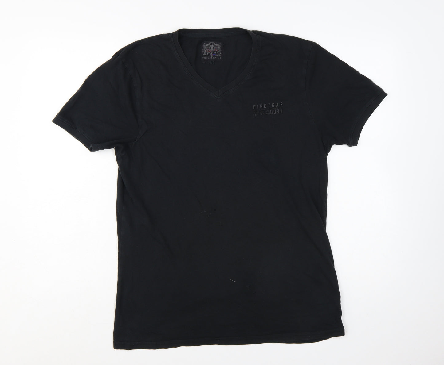 Firetrap Men's Black V-Neck Short Sleeve T-Shirt Size L Cotton