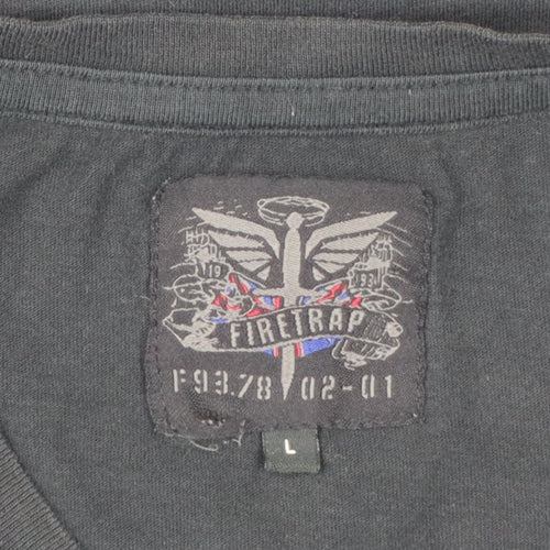 Firetrap Men's Black V-Neck Short Sleeve T-Shirt Size L Cotton