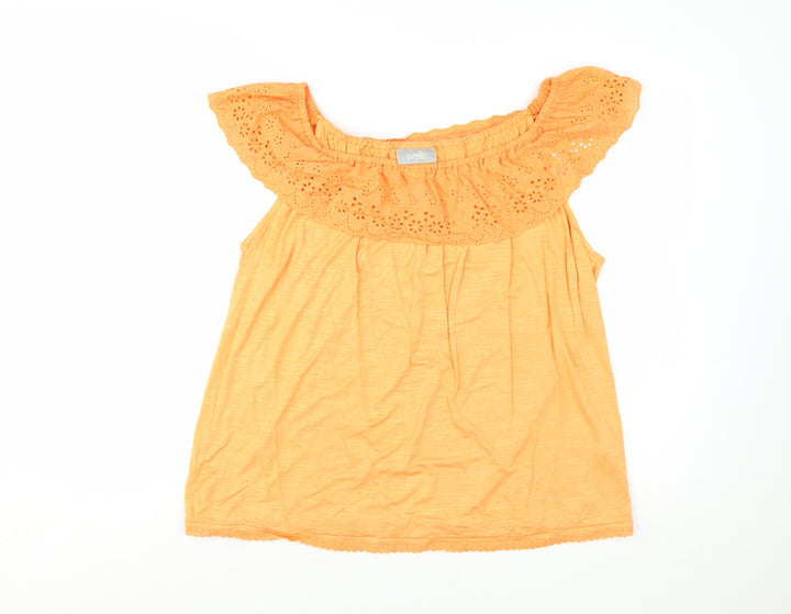 Wallis Womens Orange Off Shoulder Embroidered Camisole Blouse Size L