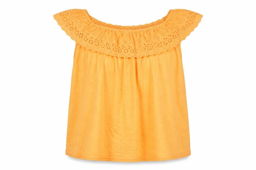 Front view of Wallis women’s orange off shoulder embroidered camisole blouse, size L