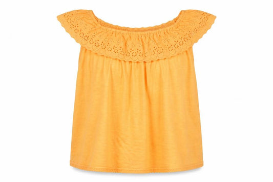Front view of Wallis women’s orange off shoulder embroidered camisole blouse, size L
