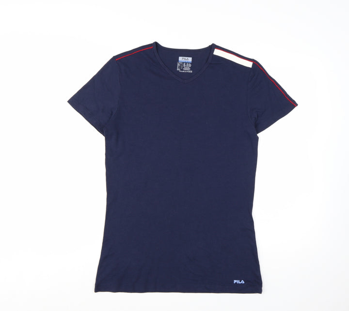 FILA Womens Blue V-Neck Slim Fit Short Sleeve T-Shirt Size L