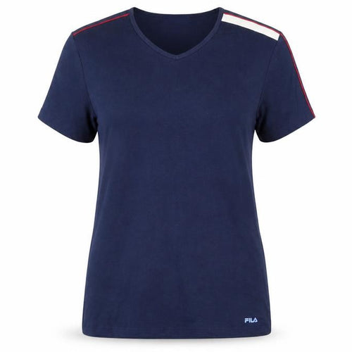 FILA Womens Blue V-Neck Slim Fit Short Sleeve T-Shirt Size L
