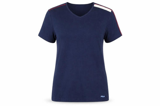 FILA Womens Blue V-Neck Slim Fit Short Sleeve T-Shirt Size L