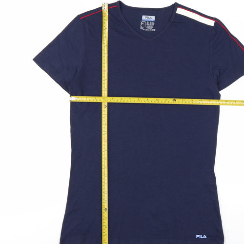FILA Womens Blue V-Neck Slim Fit Short Sleeve T-Shirt Size L