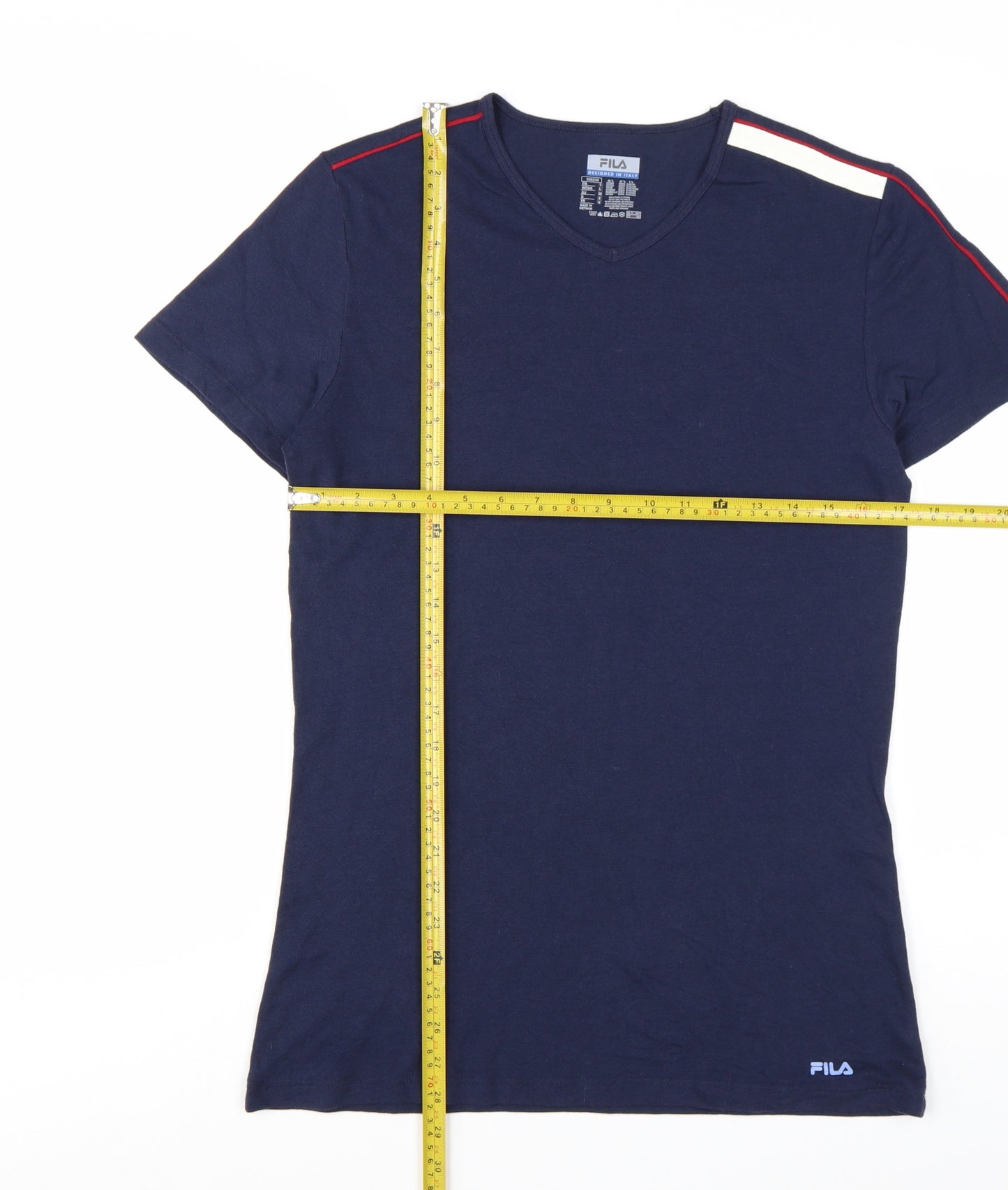 FILA Womens Blue V-Neck Slim Fit Short Sleeve T-Shirt Size L
