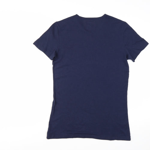 FILA Womens Blue V-Neck Slim Fit Short Sleeve T-Shirt Size L
