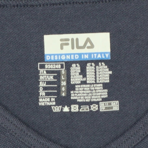 FILA Womens Blue V-Neck Slim Fit Short Sleeve T-Shirt Size L