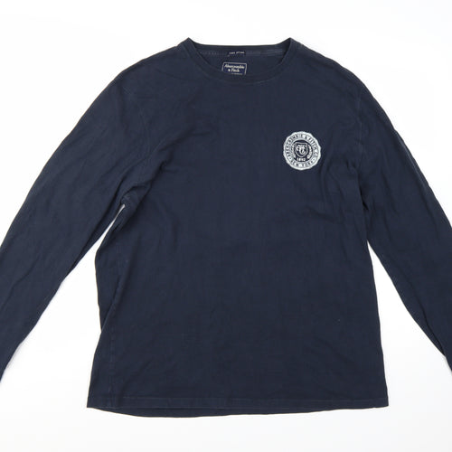 Abercrombie & Fitch Men's Blue XL Long Sleeve Logo T-Shirt
