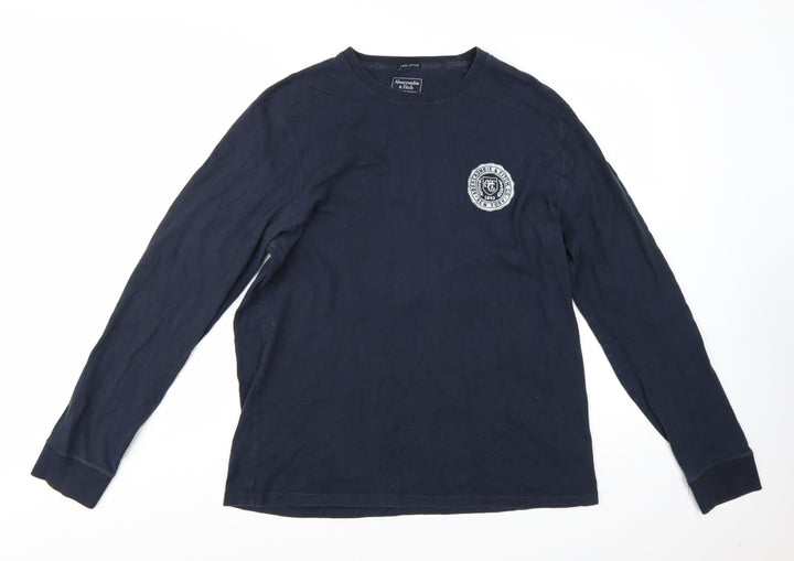 Abercrombie & Fitch Men's Blue XL Long Sleeve Logo T-Shirt