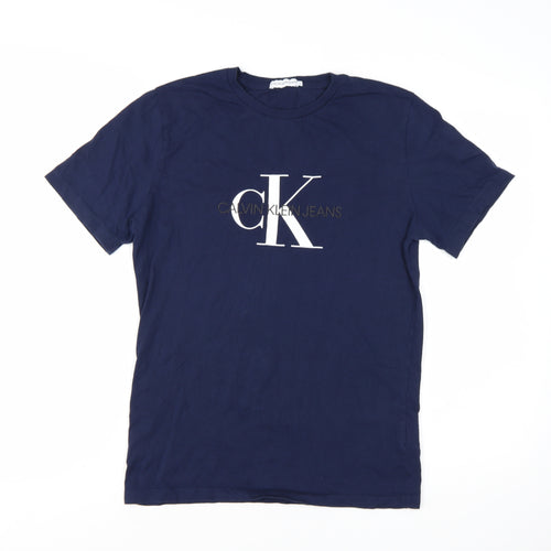 Calvin Klein Jeans Men's Navy Blue Cotton Logo T-Shirt Size L