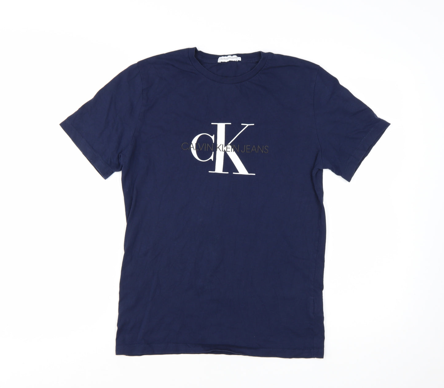 Calvin Klein Jeans Men's Navy Blue Cotton Logo T-Shirt Size L