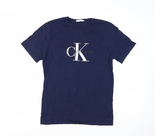 Calvin Klein Jeans Men's Navy Blue Cotton Logo T-Shirt Size L