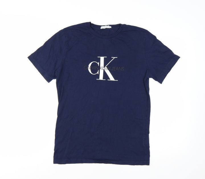 Calvin Klein Jeans Men's Navy Blue Cotton Logo T-Shirt Size L