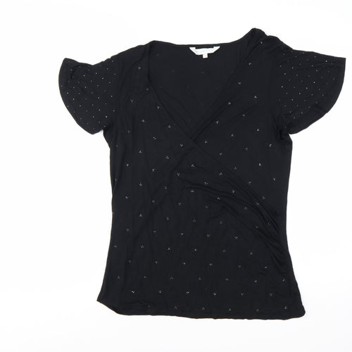 RJR John Rocha Women’s Black Wrap Style Beaded Top Size 14