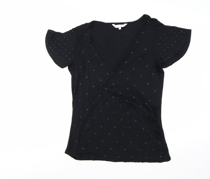 RJR John Rocha Women’s Black Wrap Style Beaded Top Size 14