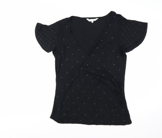 RJR John Rocha Women’s Black Wrap Style Beaded Top Size 14