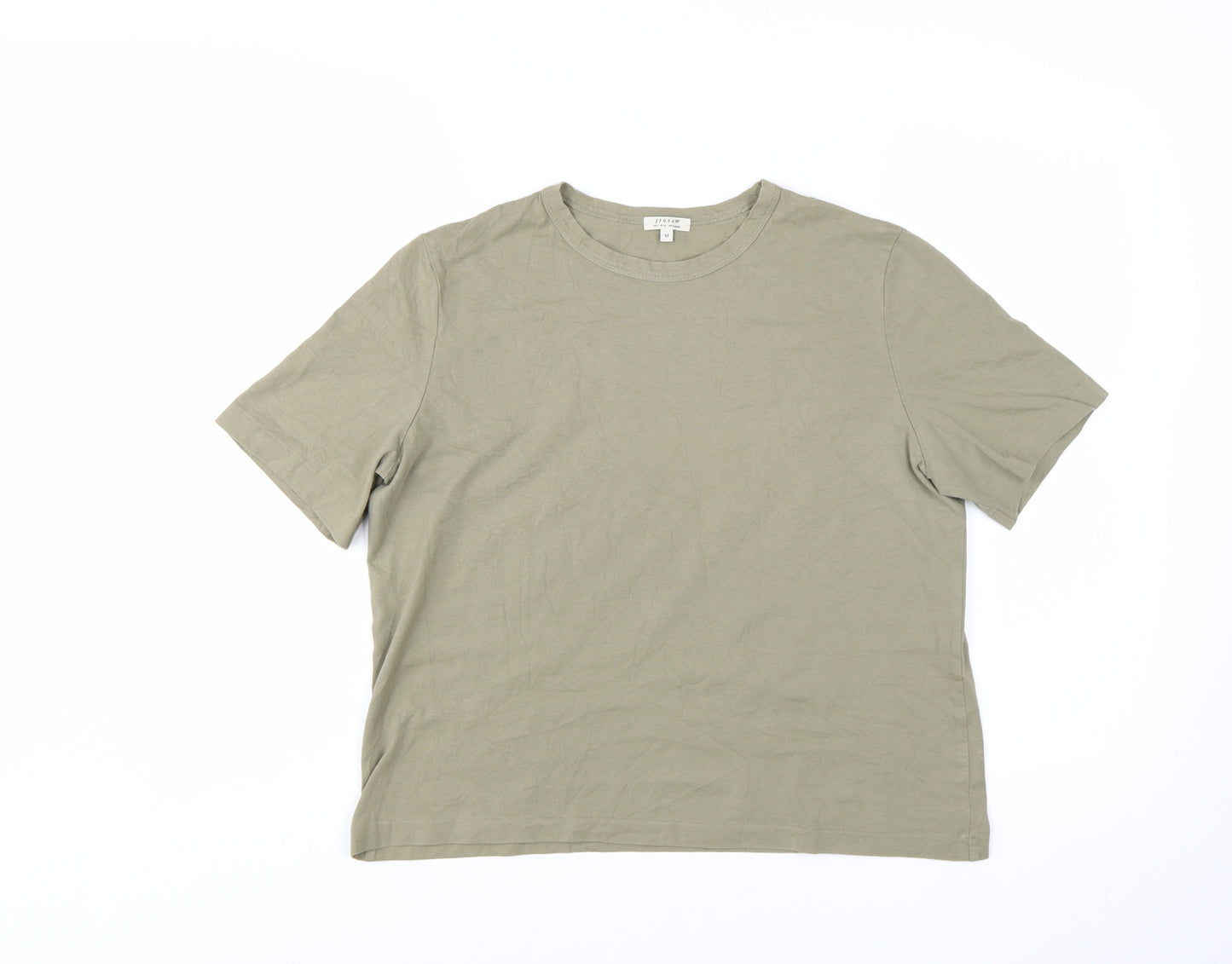 Jigsaw Women's Green Cotton Basic Crew Neck T-Shirt Size M