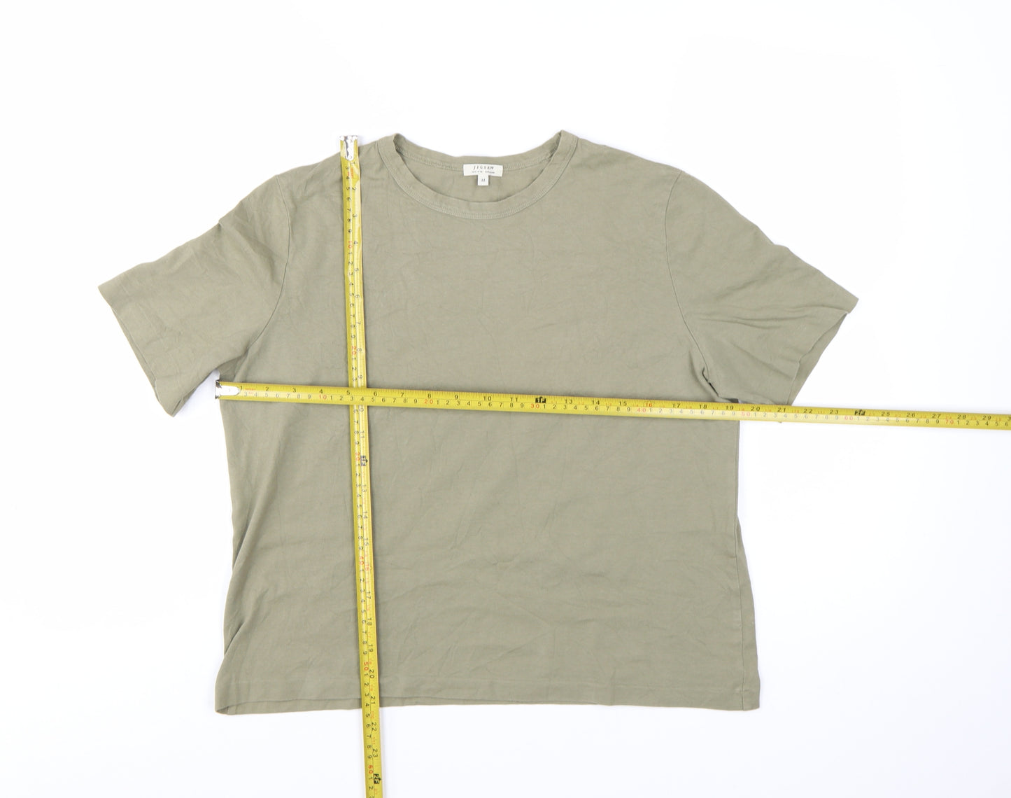 Jigsaw Women's Green Cotton Basic Crew Neck T-Shirt Size M