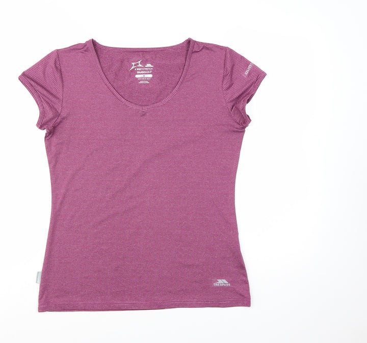 Trespass Womens Pink Striped V-Neck Active T-Shirt Size 12
