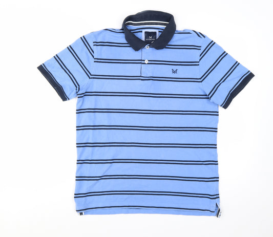 Crew Clothing Company Men's Blue Striped Cotton Polo Shirt Size L