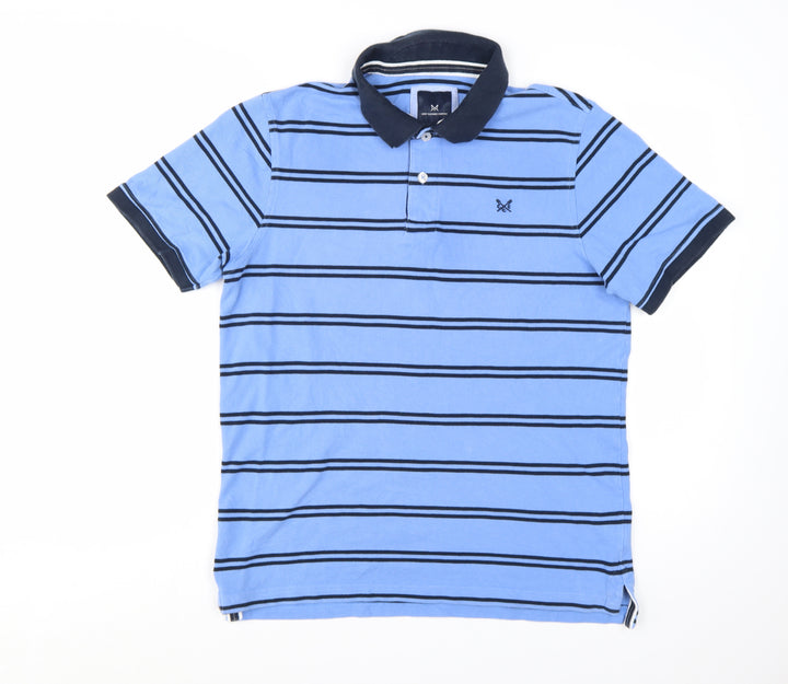 Crew Clothing Company Men's Blue Striped Cotton Polo Shirt Size L