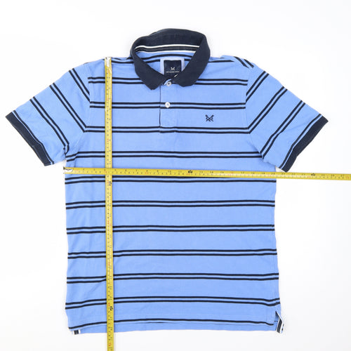 Crew Clothing Company Men's Blue Striped Cotton Polo Shirt Size L