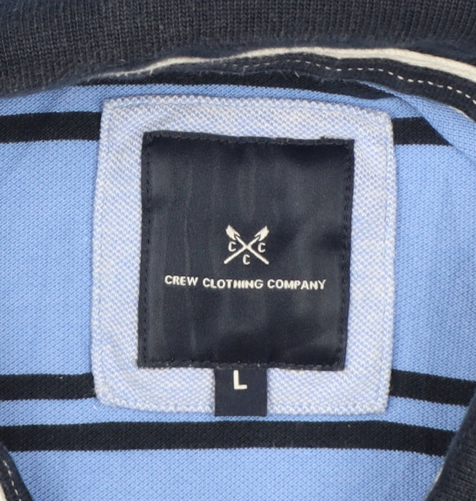 Crew Clothing Company Men's Blue Striped Cotton Polo Shirt Size L