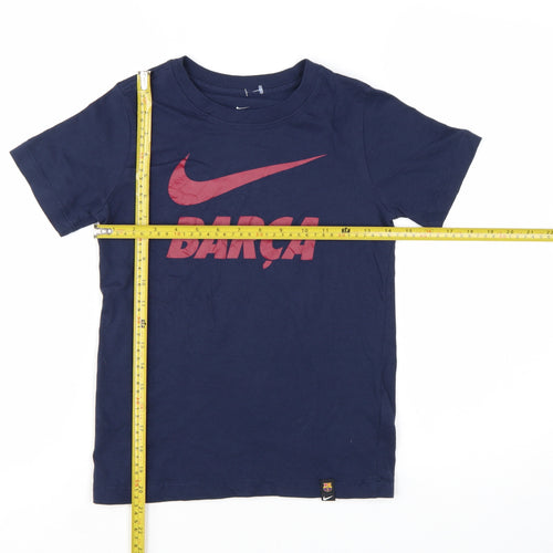 Nike Boys Blue Barça Logo T-Shirt 7-8 Years Short Sleeve Cotton