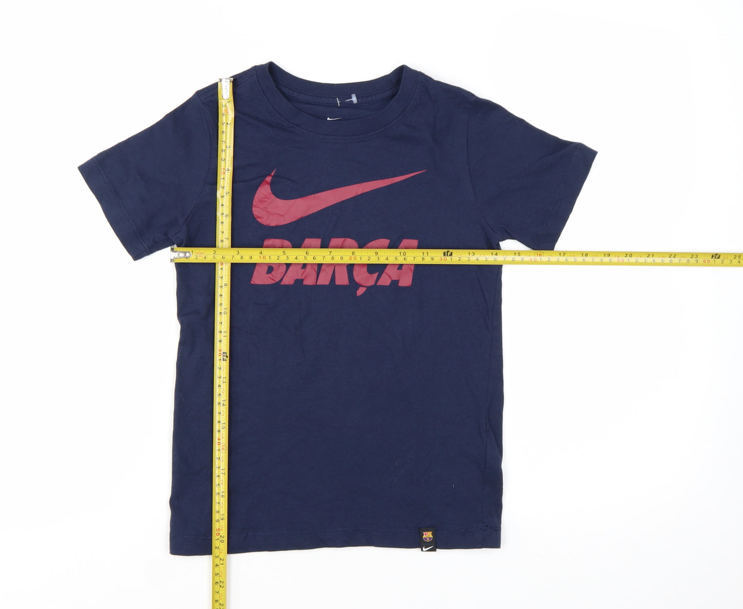 Nike Boys Blue Barça Logo T-Shirt 7-8 Years Short Sleeve Cotton