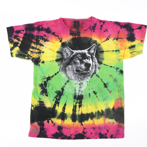 Shaddai Womens Multicoloured Tie-Dye Wolf Print Cotton T-Shirt XL