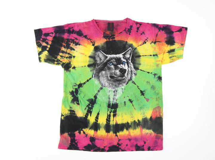 Shaddai Womens Multicoloured Tie-Dye Wolf Print Cotton T-Shirt XL