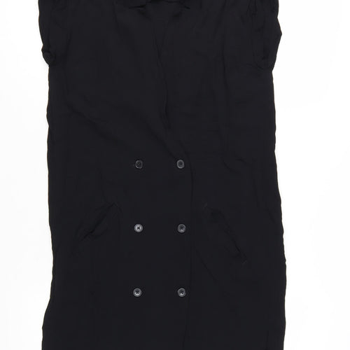 Monki Women Black Collared Short Sleeve Shirt Dress Size S