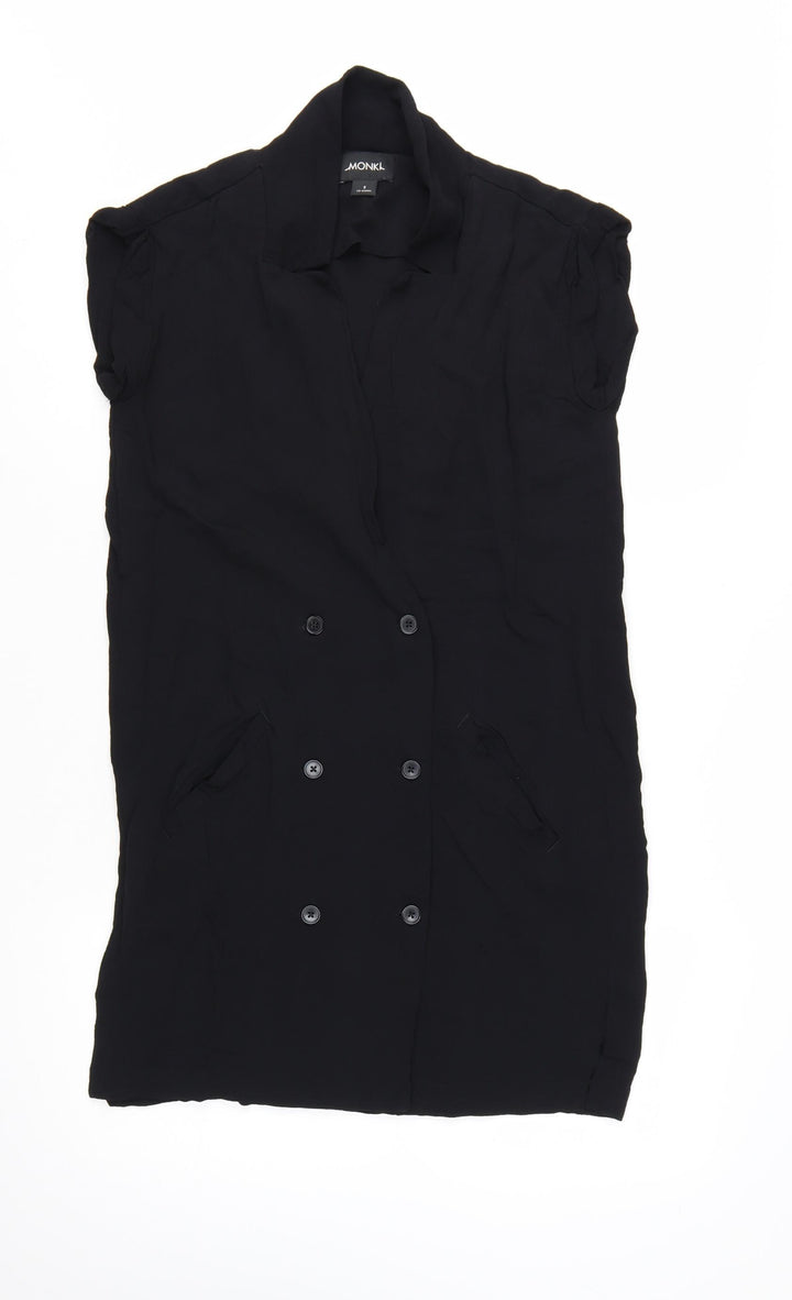 Monki Women Black Collared Short Sleeve Shirt Dress Size S
