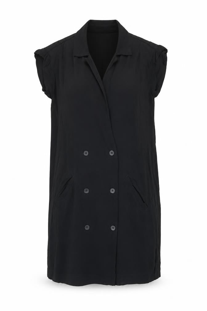 Front view of Monki Women Black Collared Short Sleeve Shirt Dress, size S