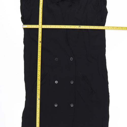 Monki Women Black Collared Short Sleeve Shirt Dress Size S