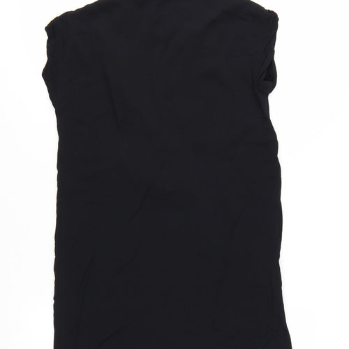 Monki Women Black Collared Short Sleeve Shirt Dress Size S