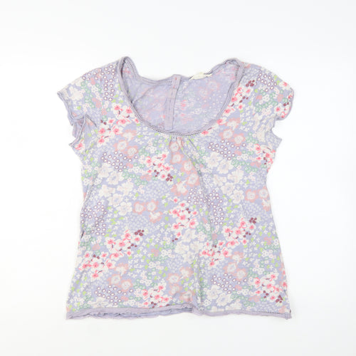 White Stuff Women Purple Floral 100% Cotton T-Shirt Size 14