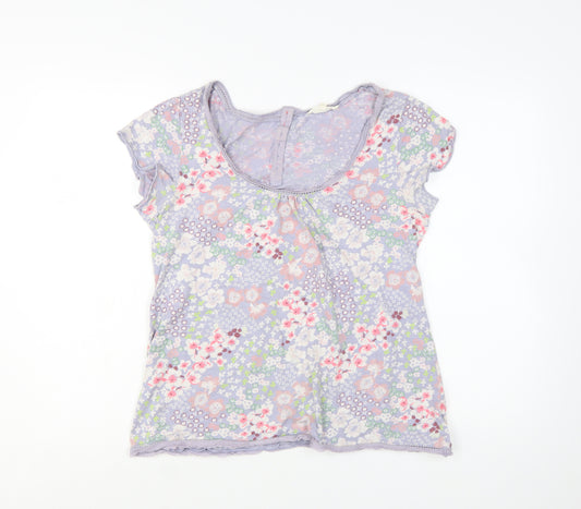 White Stuff Women Purple Floral 100% Cotton T-Shirt Size 14