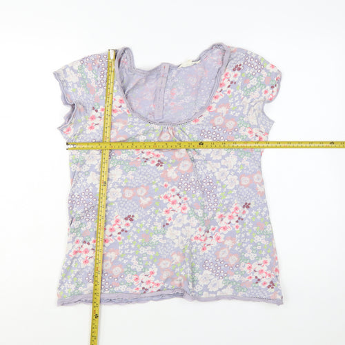 White Stuff Women Purple Floral 100% Cotton T-Shirt Size 14