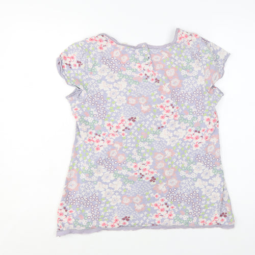 White Stuff Women Purple Floral 100% Cotton T-Shirt Size 14