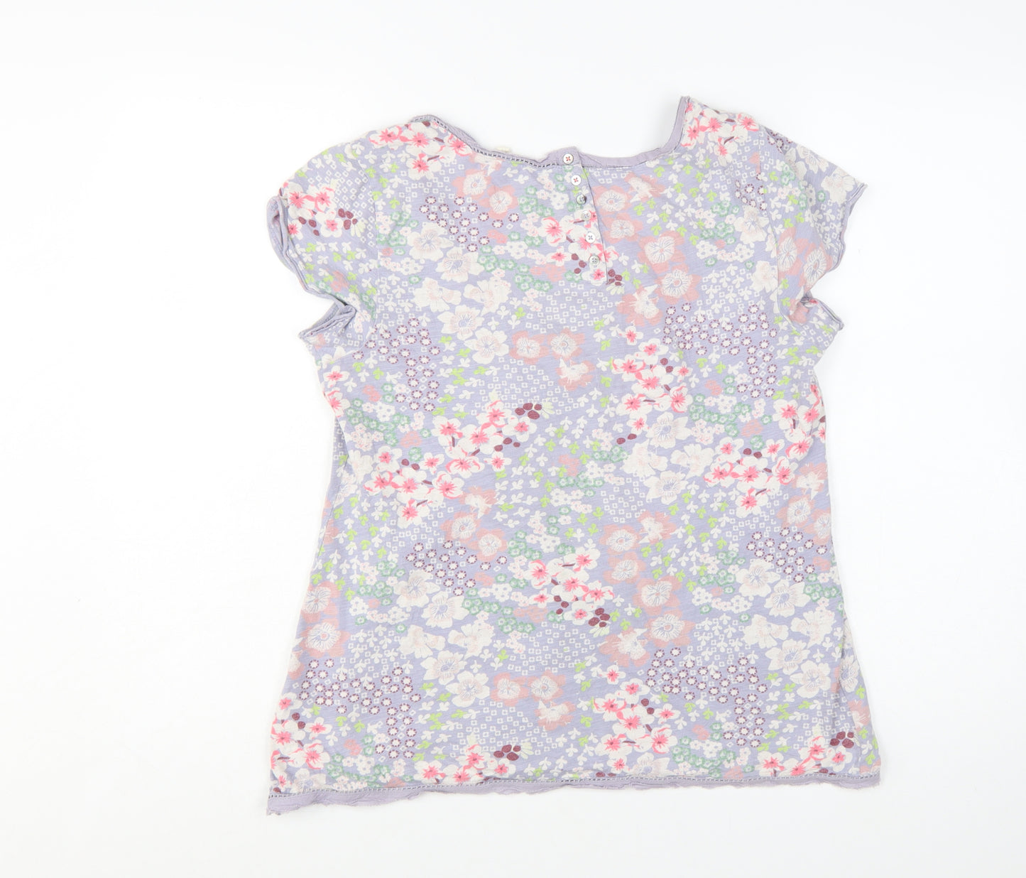 White Stuff Women Purple Floral 100% Cotton T-Shirt Size 14