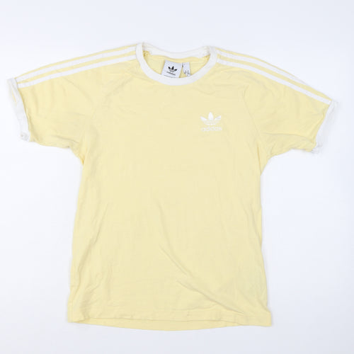 Adidas Women's Yellow Ringer T-Shirt XS Short Sleeve Cotton Retro