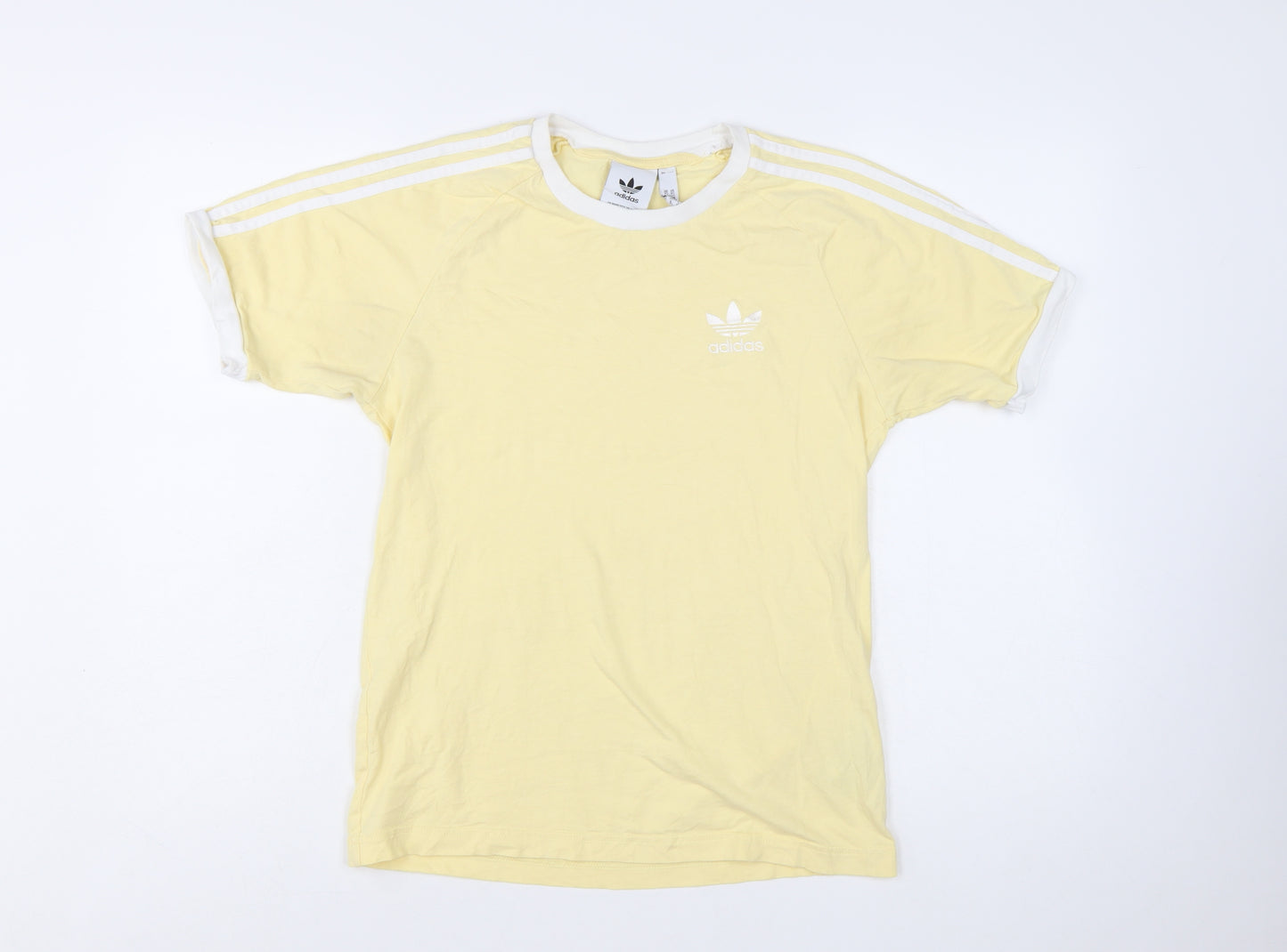 Adidas Women's Yellow Ringer T-Shirt XS Short Sleeve Cotton Retro