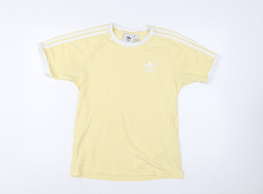 Adidas Women's Yellow Ringer T-Shirt XS Short Sleeve Cotton Retro