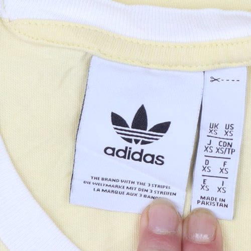 Adidas Women's Yellow Ringer T-Shirt XS Short Sleeve Cotton Retro